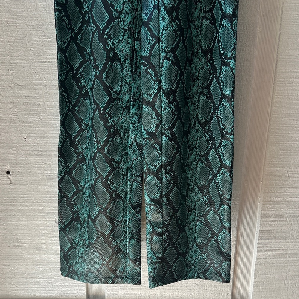 Tiger Mist Snake Print Faux Leather Pants Teal Black Statement  Pants - Picture 5 of 6
